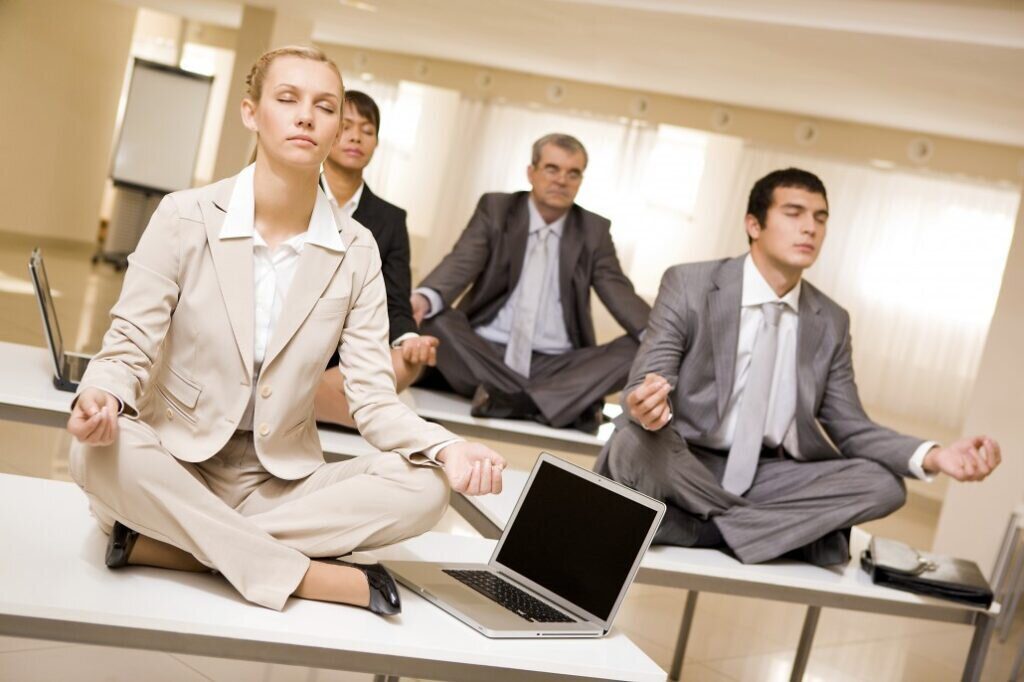 Meditating business partners